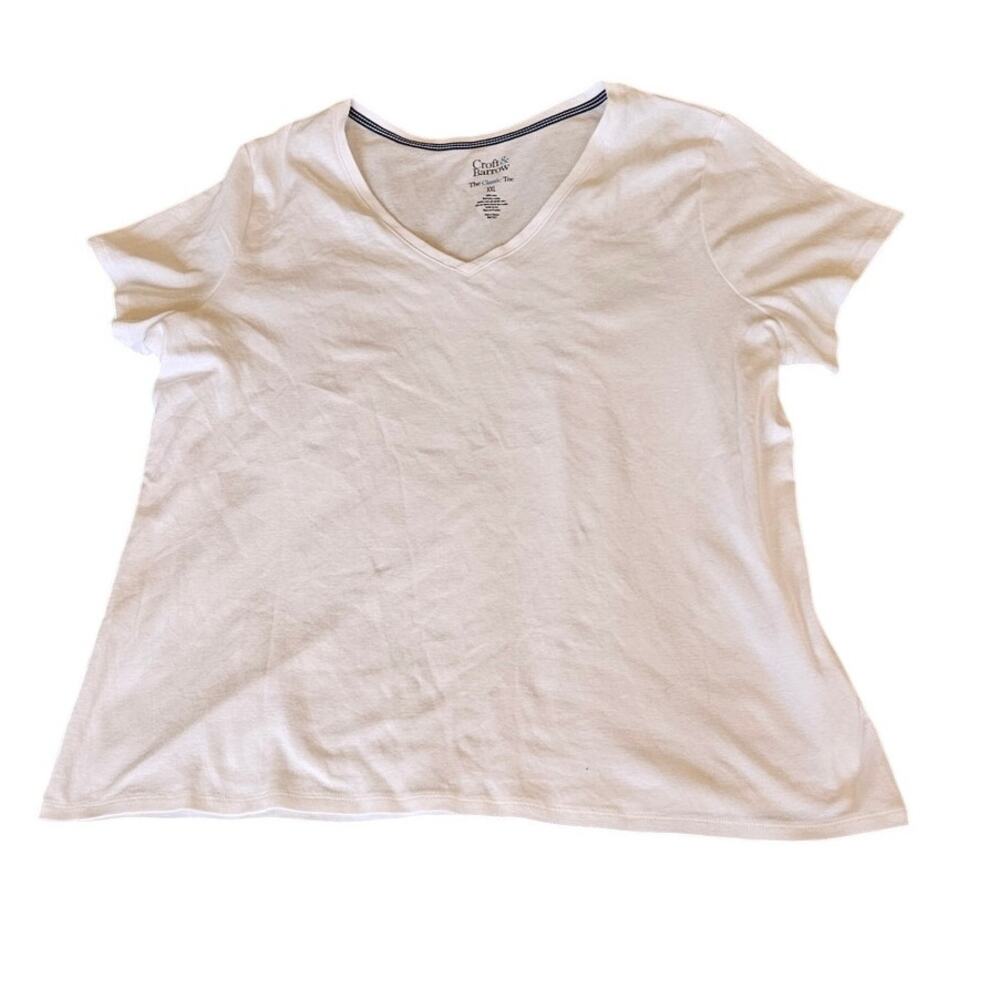 Croft & Barrow Classic Tee XXL White V-Neck 100% Cotton Short Sleeve